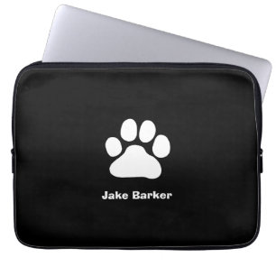 Funda Para Portátil Estampa de Pata Blanca en Negro - Texto y Color Pe