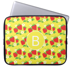 Funda Para Portátil Estampado Amarillo de Fresa y Flor Monogramado