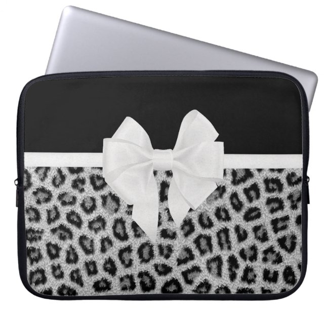Funda Para Portátil Estampado de animales blanco negro femenino y arco (Frente)