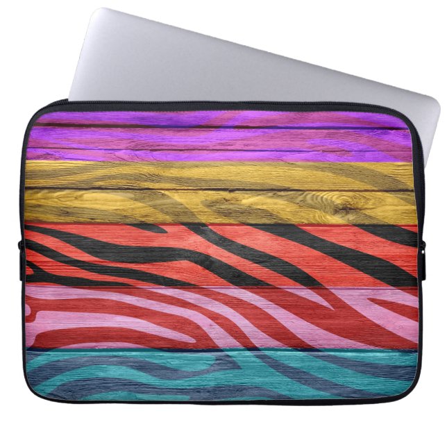 Funda Para Portátil Estampado de cebra en madera #12 (Frente)