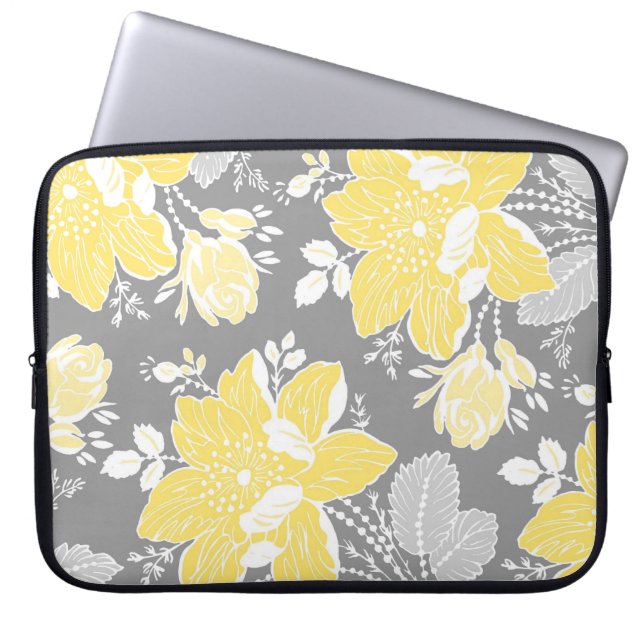 Funda Para Portátil Estampado de flores del gris del limón del (Frente)