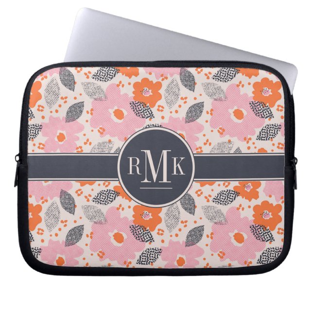 Funda Para Portátil Estampado de flores retro lindo del monograma el | (Frente)