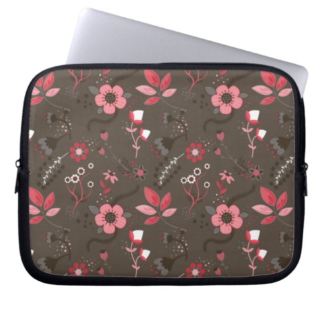 Funda Para Portátil Estampado de flores rosado de Brown (Frente)