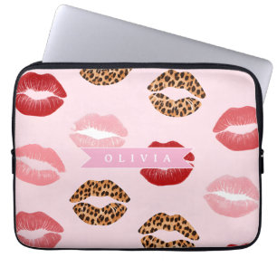Funda Para Portátil Estampado de labios con patrón de leopardo rosa ch