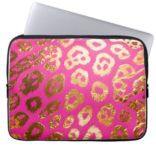 Funda Para Portátil Estampado de leopardo dorado rosa caliente Glam