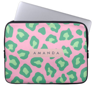 Funda Para Portátil Estampado de leopardo rosa y verde personalizado