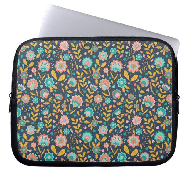 Funda Para Portátil Estampado de plores del arte popular (Frente)