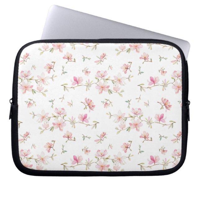 Funda Para Portátil Estampado de plores rosado suave de la acuarela (Frente)