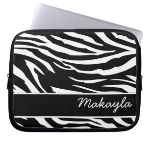 Funda Para Portátil Estampado de zebra blanco y negro personalizado