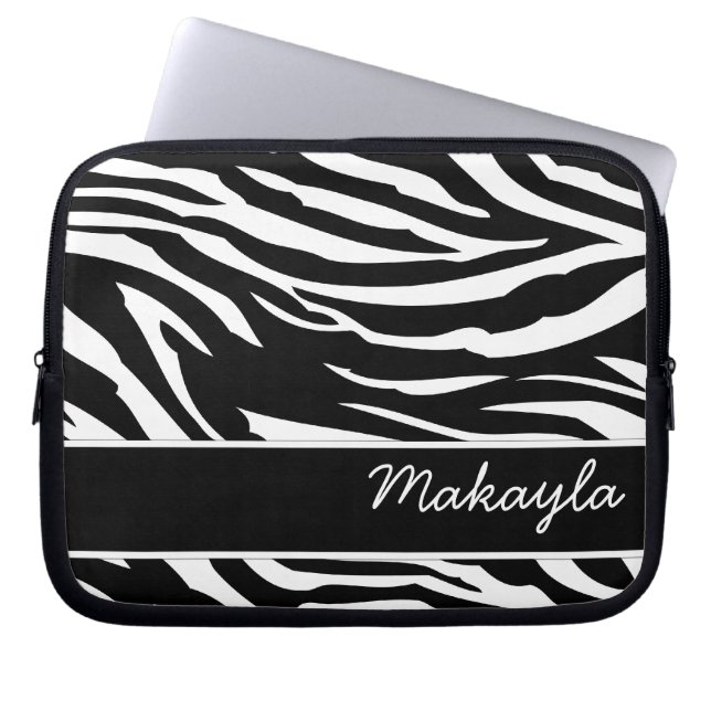 Funda Para Portátil Estampado de zebra blanco y negro personalizado (Frente)