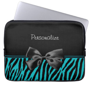 Funda Para Portátil Estampado de zebra negro y verde azulado de moda