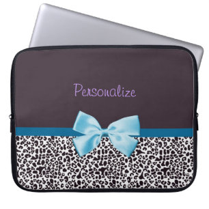 Funda Para Portátil Estampado leopardo de moda y Blue Ribbon con