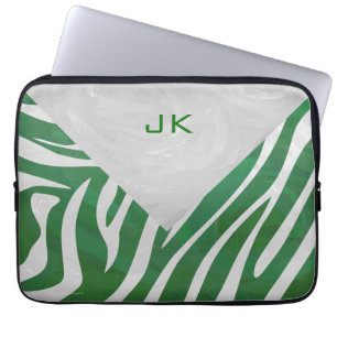 Funda Para Portátil Estampado Verde y Blanco Monograma de Cebra