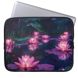 Funda Para Portátil Estanque de Loto Rosa Naturaleza Zen Medianoche
