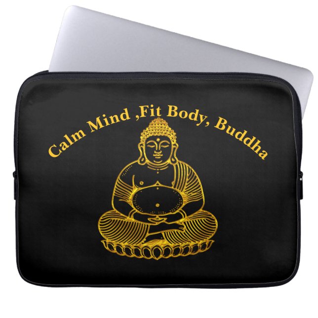 Funda Para Portátil Estatua de Buda Dorada meditando en paz (Frente)
