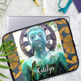 Funda Para Portátil Estatua del Buda Turquesa Nombre personalizado del