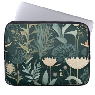 Funda Para Portátil Estética Dark Sage y Floral Ilustrativa de Melocot