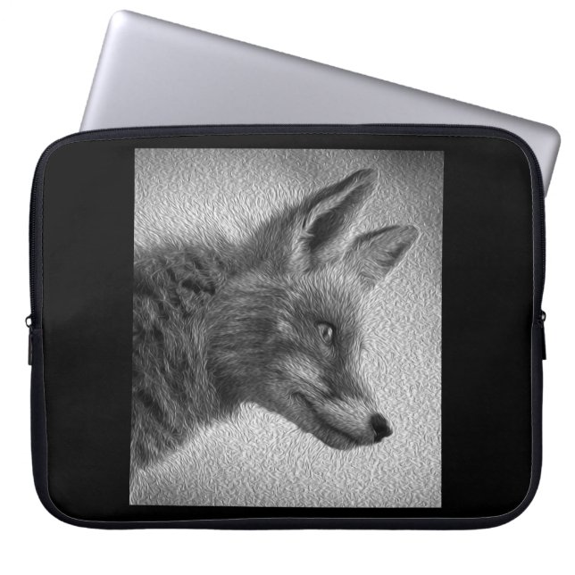 FUNDA PARA PORTÁTIL ESTILO DE PINTURA FOX NEGRO Y BLANCO (Frente)