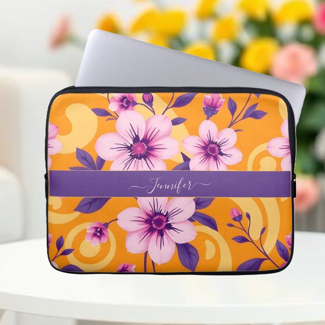 Funda Para Portátil Estilo floral-dopamina de verano vibrante- (Vibrant Summer Floral-Dopamine Style- Laptop Sleeve )