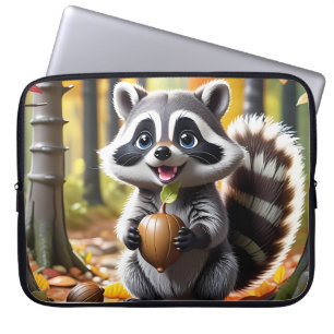 Funda Para Portátil Estilo kawaii lindo Raccoon ambiente otoño