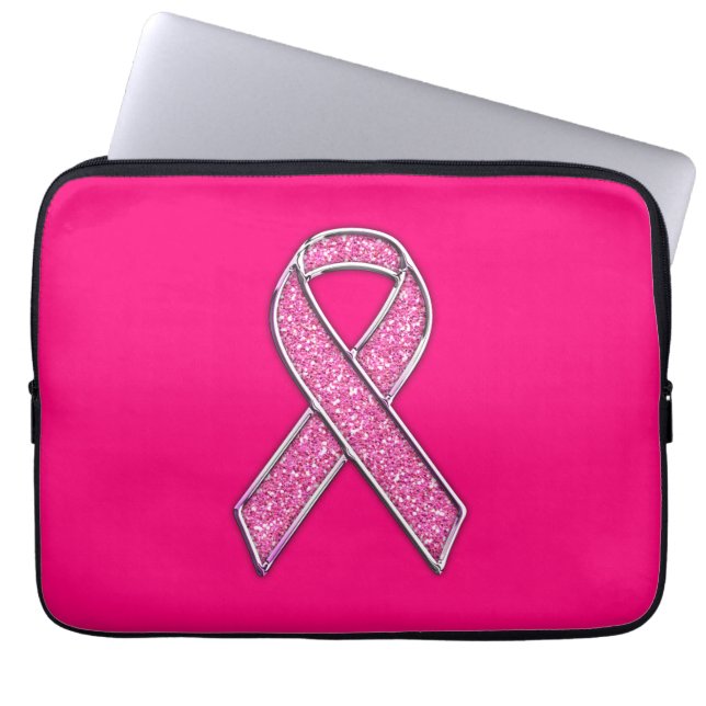 Funda Para Portátil Estilo purpurina Cinta rosa Conciencia Fuchsia (Frente)