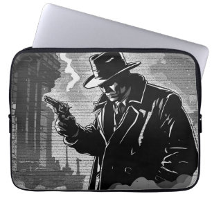 Funda Para Portátil Estilo Retro Negro Blanco Detective Urbano Áspero