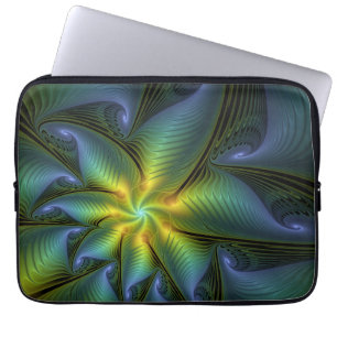 Funda Para Portátil Estrella abstracta, brillante arte azul verde dora