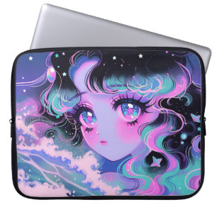 Funda Para Portátil Estrella Chica Kawaii bajo olas cósmicas