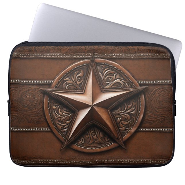 Funda Para Portátil Estrella de Texas Rústica de Cowboy Brown (Frente)