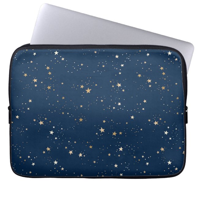 Funda Para Portátil Estrella dorada en el patrón de la noche azul (Frente)