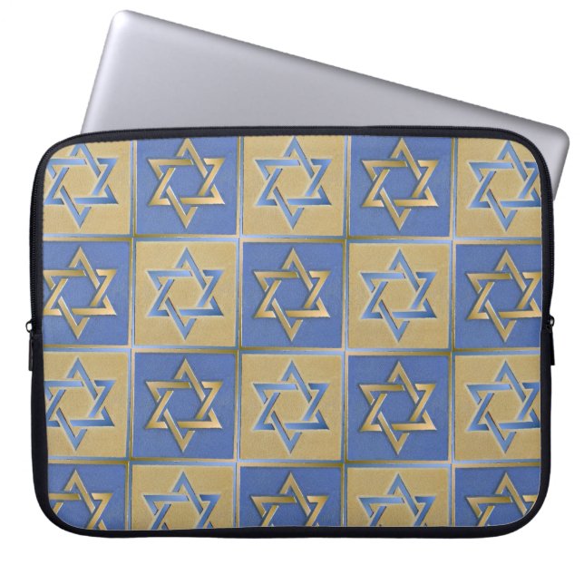 Funda Para Portátil Estrella Judaica De David Metalizado Gold Blue Lap (Frente)