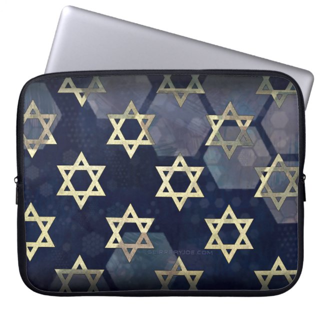 Funda Para Portátil Estrella múltiple Happy Hanukkah de SlipperyJoe de (Frente)