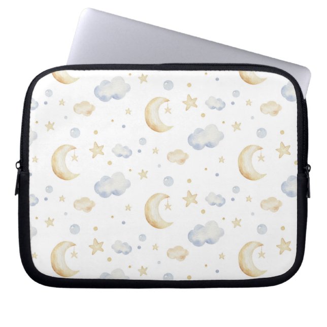 Funda Para Portátil Estrellas acuáticas de la luna y patrón de la nube (Frente)