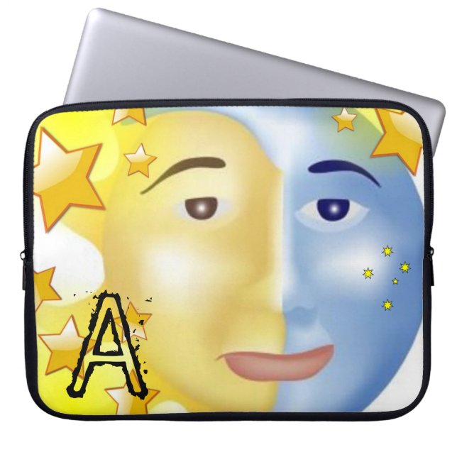 Funda Para Portátil Estrellas amarillas de la luna de sol de la laptop (Frente)