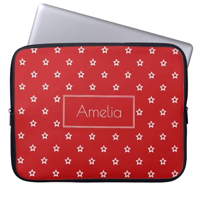Funda Para Portátil Estrellas blancas en rojo brillante personalizado (Frente)