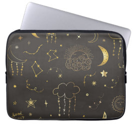 Funda Para Portátil Estrellas doradas celestes, luna y constelaciones