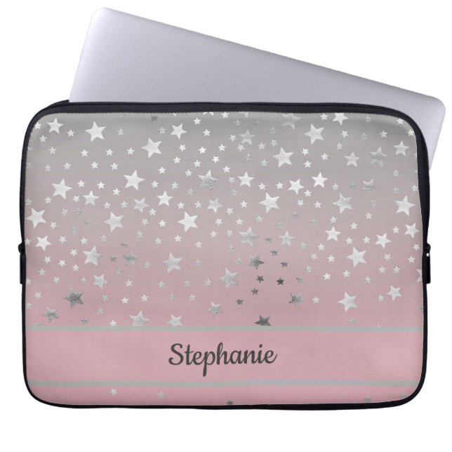 Funda Para Portátil Estrellas Gris Rosadas Personalizadas Moda Elegant (Frente)