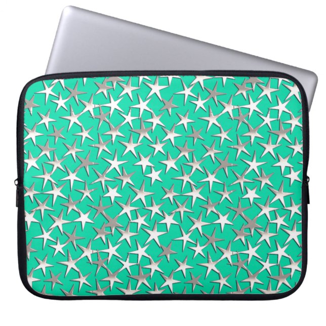 Funda Para Portátil Estrellas plateadas de turquesa (Frente)