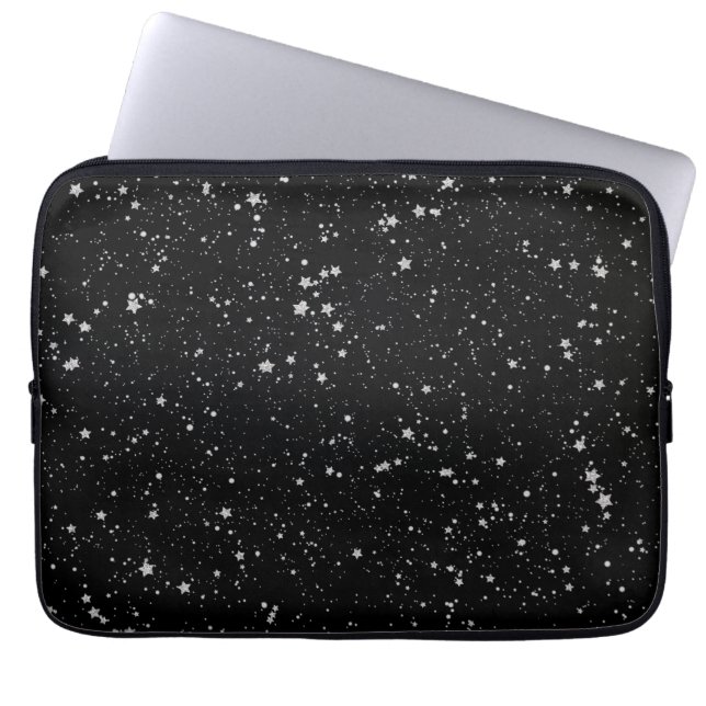 Funda Para Portátil Estrellas Purpurinas2 - Negro plateado (Frente)