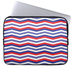 Funda Para Portátil Estrellas rojas blancas y azules y correas Chevron