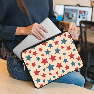 Funda Para Portátil Estrellas Rojas y Azules, 4 de Julio, Fondo Beige
