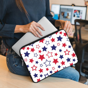 Funda Para Portátil Estrellas Rojas y Azules, 4 de Julio, Fondo Blanco