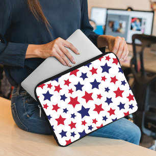 Funda Para Portátil Estrellas Rojas y Azules, 4 de Julio, Fondo Blanco