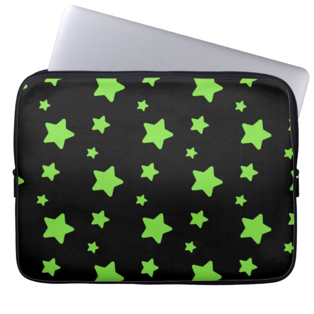 Funda Para Portátil Estrellas verdes sobre un patrón negro (Frente)