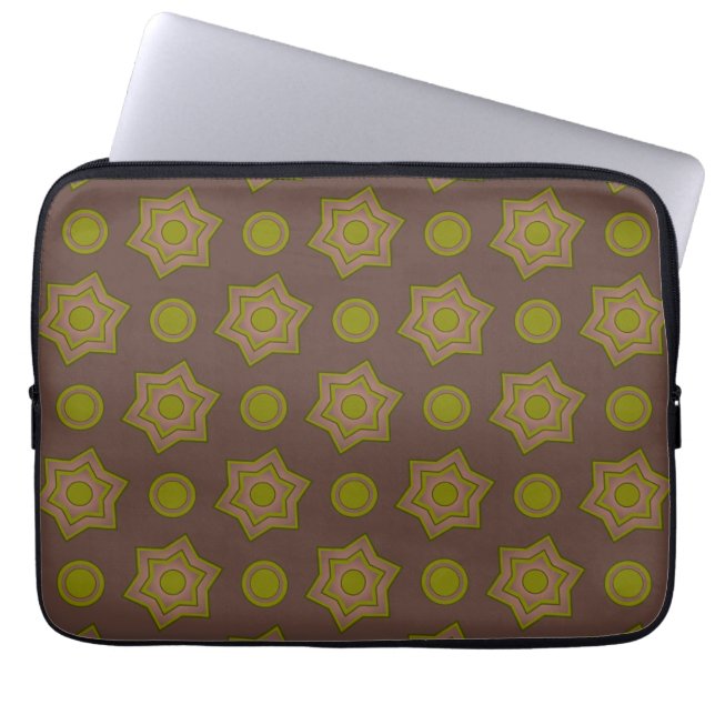 Funda Para Portátil Estrellas y círculos en marrón y verde (Frente)