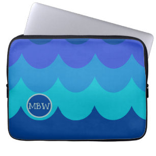Funda Para Portátil Estuche para iPad monograma de ondas azules