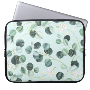 Funda Para Portátil Eucalyptus Bliss: Patrón de acuarela turquesa.
