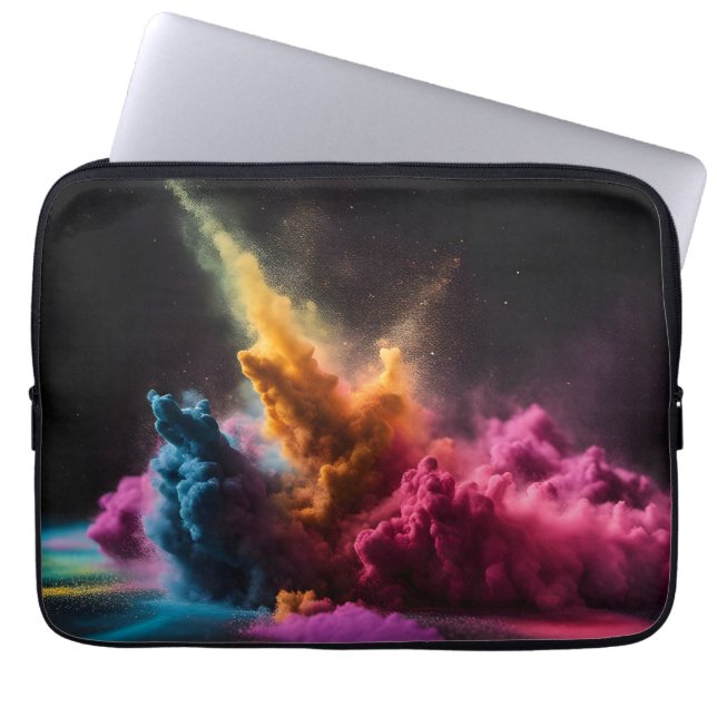 Funda Para Portátil Explosión en polvo de arcoiris sobre negro (Frente)