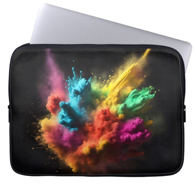 Funda Para Portátil Explosión en polvo de arcoiris sobre negro (Frente)