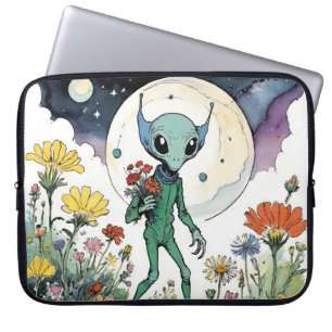 Funda Para Portátil Extraterrestre Divertido Recogiendo Flores Con Lun